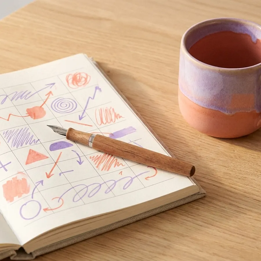 Un carnet ouvert avec un calendrier annoté, posé sur une table