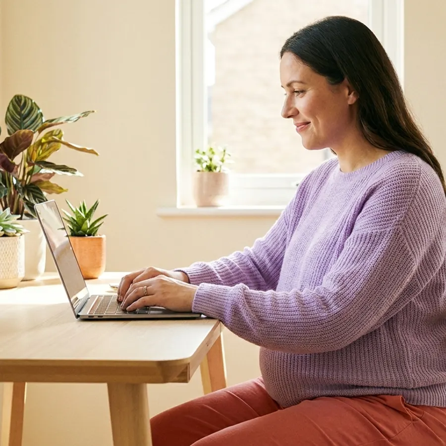 Une femme enceinte travaillant à son bureau