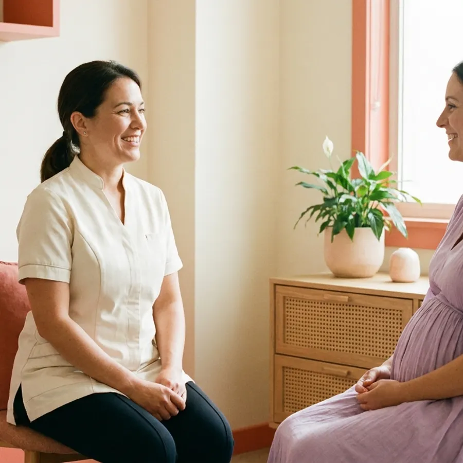 Une sage-femme en consultation avec une femme enceinte